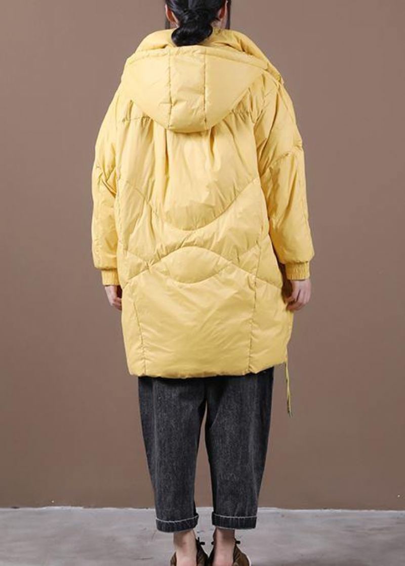 Doudoune Jaune Décontractée Pour Femme Parka D'hiver Ample À Capuche Manches Chauve-souris Manteaux Décontractés - Noir