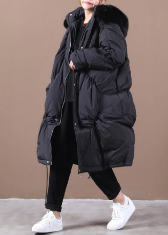 Doudoune Noire Chaude Femme Tendance Grande Taille D'hiver À Capuche Cintrée Vêtements D'extérieur De Luxe