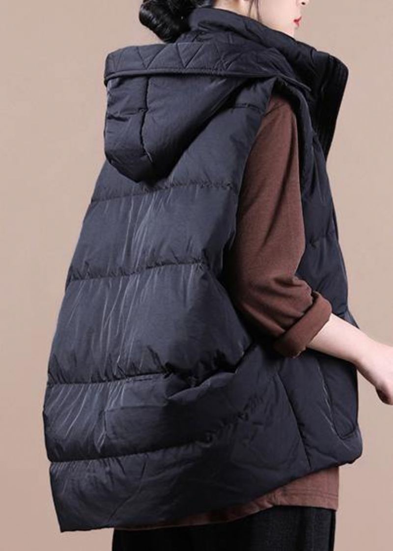 Doudoune Noire De Luxe Pour Femme Parka Surdimensionnée Col Montant Poches Gilet Décontracté - Noir