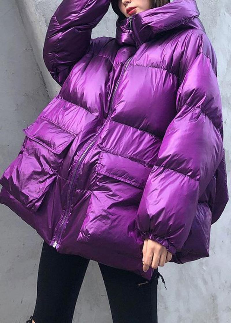 Doudoune Violette De Luxe Pour Femme Vêtements Grande Taille Veste D'hiver À Capuche Avec Fermeture Éclair Manteaux Élégants