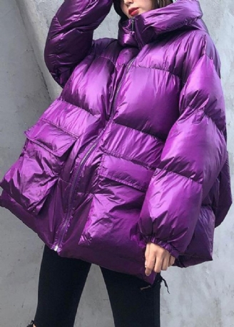 Doudoune Violette De Luxe Pour Femme Vêtements Grande Taille Veste D'hiver À Capuche Avec Fermeture Éclair Manteaux Élégants