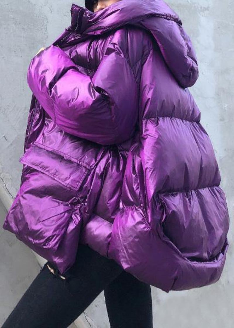 Doudoune Violette De Luxe Pour Femme Vêtements Grande Taille Veste D'hiver À Capuche Avec Fermeture Éclair Manteaux Élégants - Gris Argenté