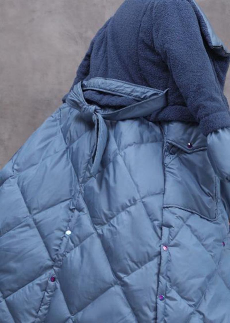 Élégant À La Mode Grande Taille Doudoune Patchwork Vêtements D'hiver Bleu Cravate Chaud Manteau - Doudounes femmes