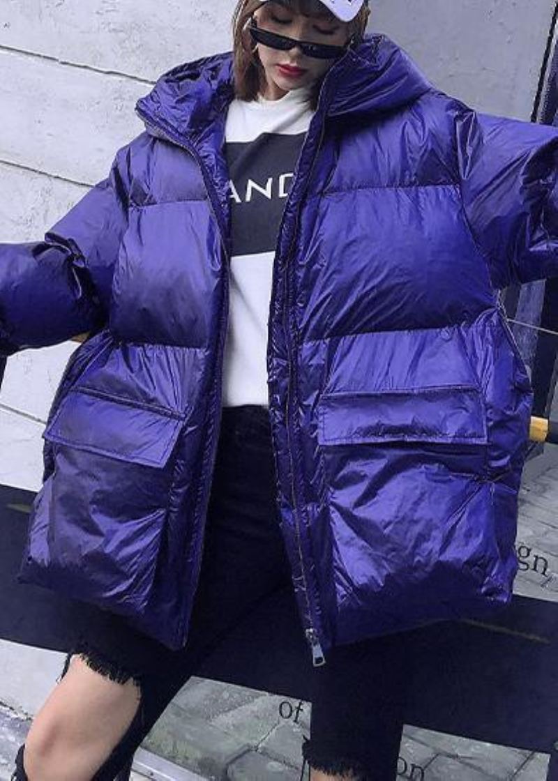 Élégant À La Mode Grande Taille Vestes Manteaux Bleu À Capuche Poches Femmes Parka - Violet