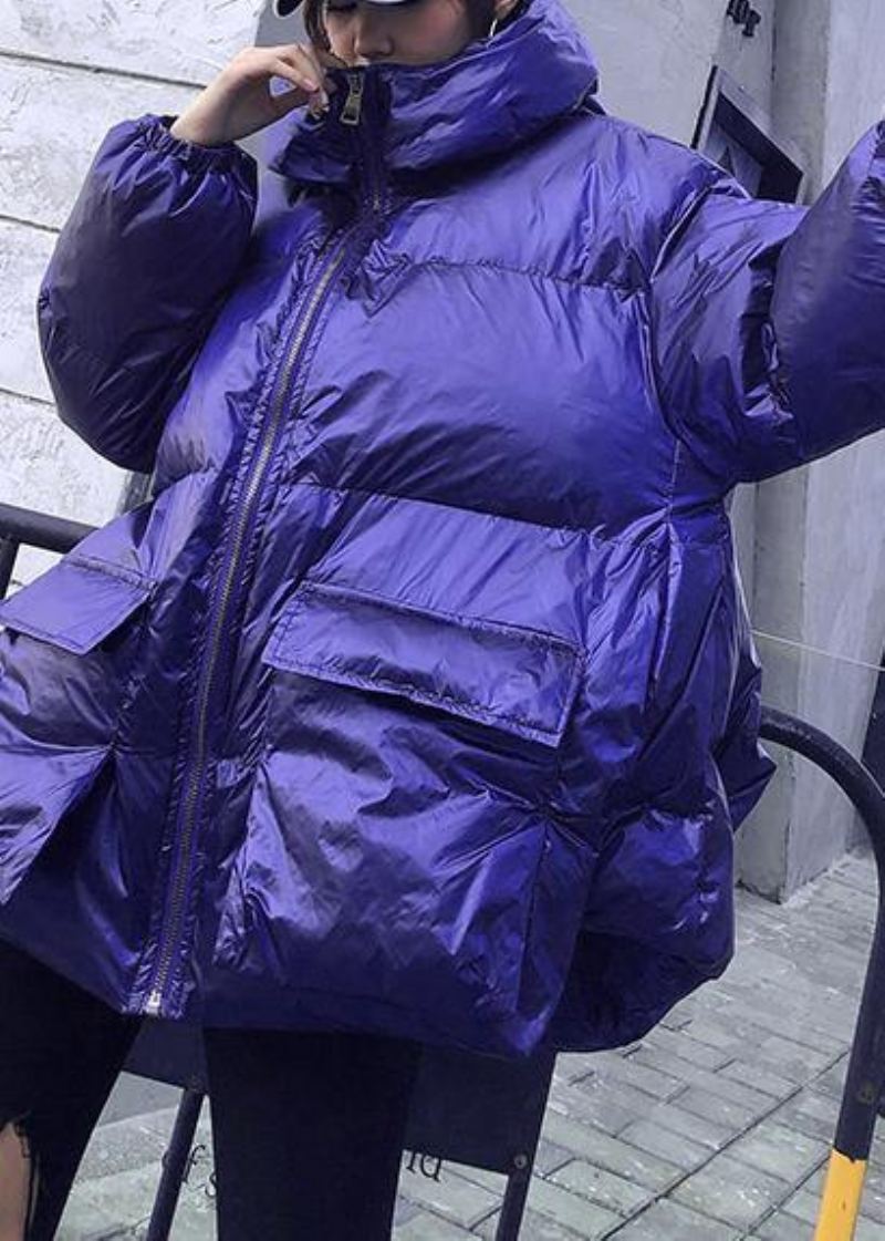 Élégant À La Mode Grande Taille Vestes Manteaux Bleu À Capuche Poches Femmes Parka - Violet