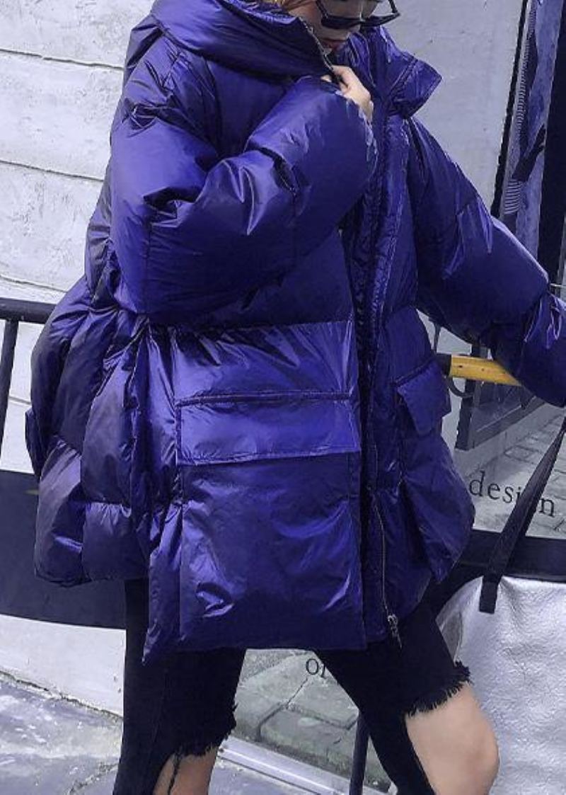 Élégant À La Mode Grande Taille Vestes Manteaux Bleu À Capuche Poches Femmes Parka - Violet