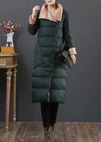 Femmes Grande Taille Parka Femme Pardessus Vert Noirâtre Col Montant Poches Manteau En Duvet De Canard