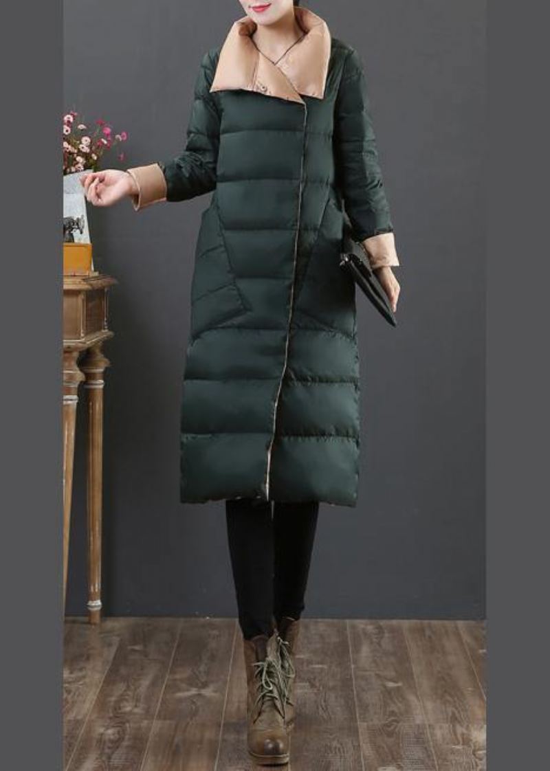 Femmes Grande Taille Parka Femme Pardessus Vert Noirâtre Col Montant Poches Manteau En Duvet De Canard - Vert Noirâtre