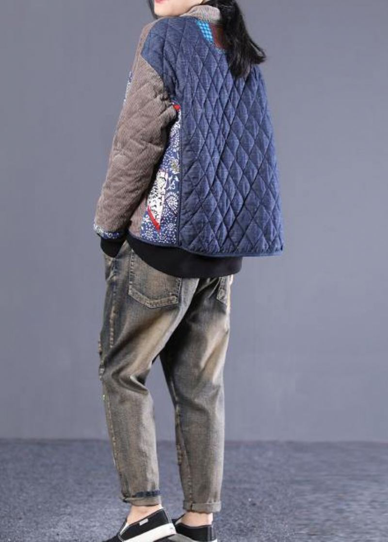 Femmes Grande Taille Vestes Pardessus Gris Patchwork Bleu Col Montant Parkas - Doudounes femmes