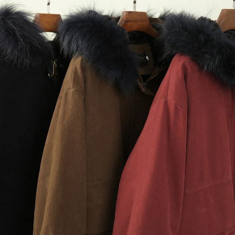 Femmes Grande Taille Vêtements Veste D'hiver Outwear Rouge À Capuche Col En Fausse Fourrure Pardessus - Noir