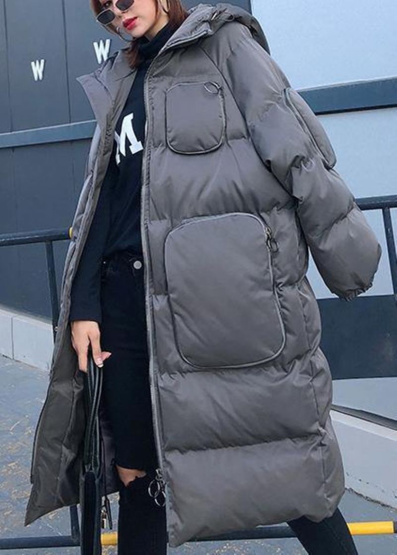 Femmes À La Mode Grande Taille Veste D'hiver Pardessus Gris À Capuche Fermeture Éclair Parka - Vert