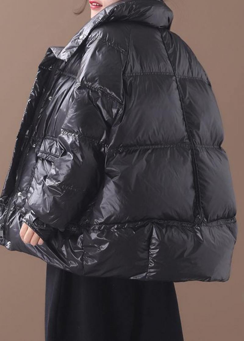 Fine Grande Taille Femmes Parka Hiver Pardessus Noir Col Montant Chaud Manteau - Doudounes femmes