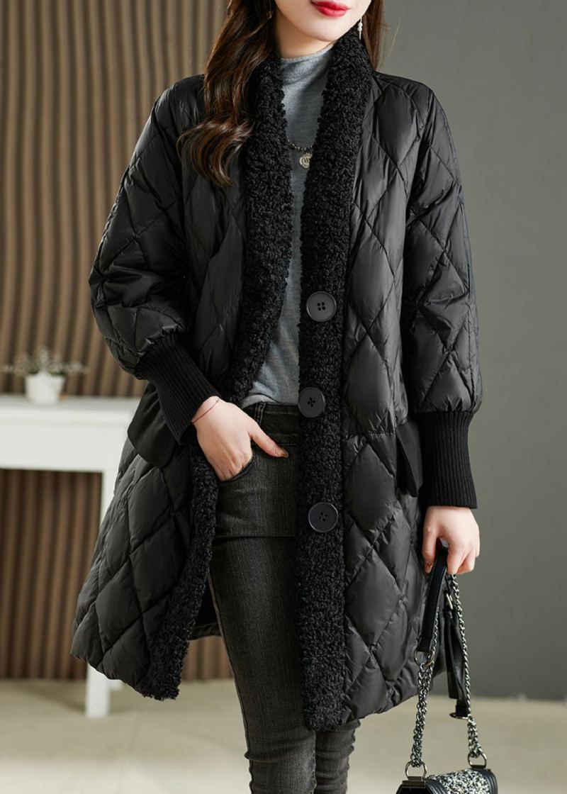 French Black Pocketsteddy Fausse Fourrure Patchwork Duck Down Parka Hiver - Doudounes femmes