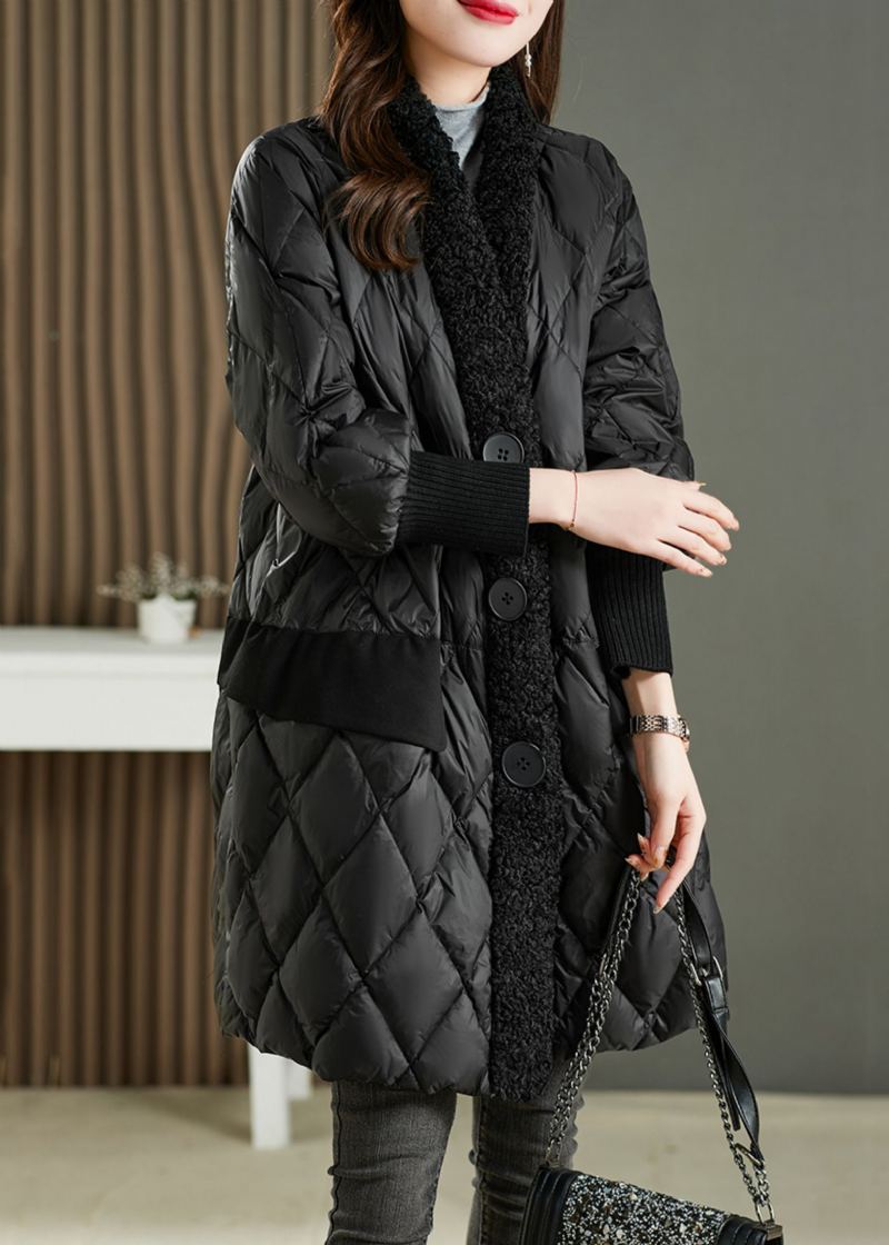 French Black Pocketsteddy Fausse Fourrure Patchwork Duck Down Parka Hiver - Doudounes femmes