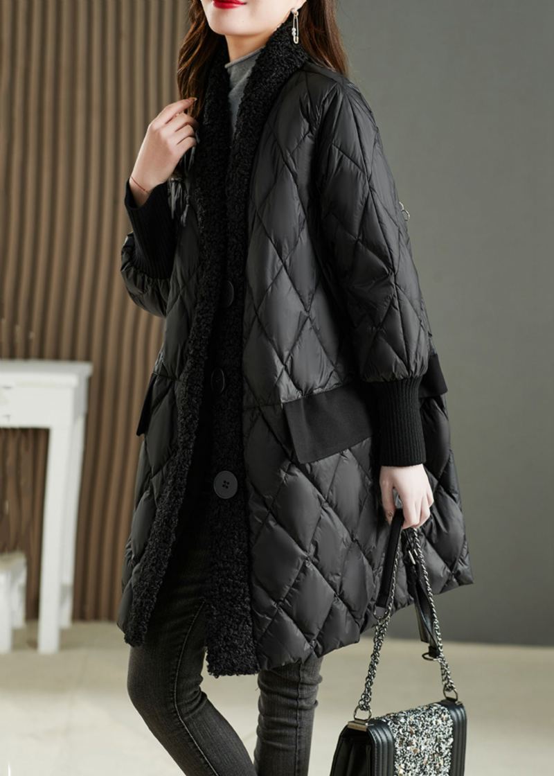 French Black Pocketsteddy Fausse Fourrure Patchwork Duck Down Parka Hiver - Doudounes femmes