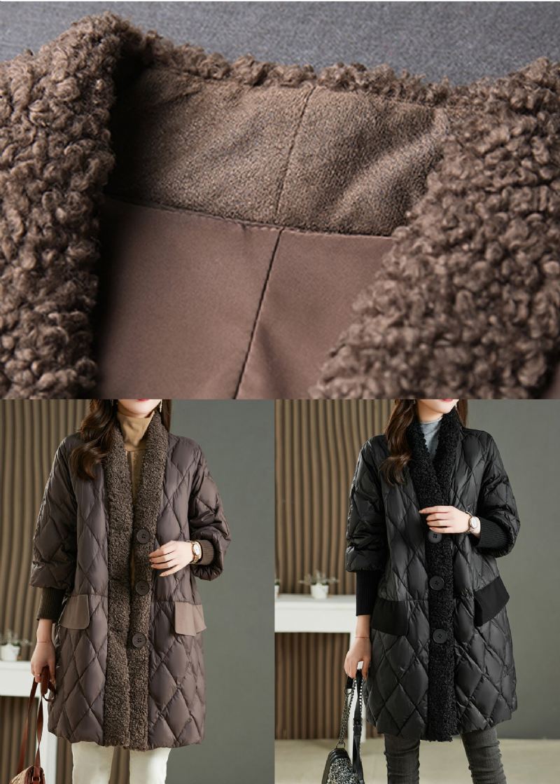 French Black Pocketsteddy Fausse Fourrure Patchwork Duck Down Parka Hiver - Doudounes femmes