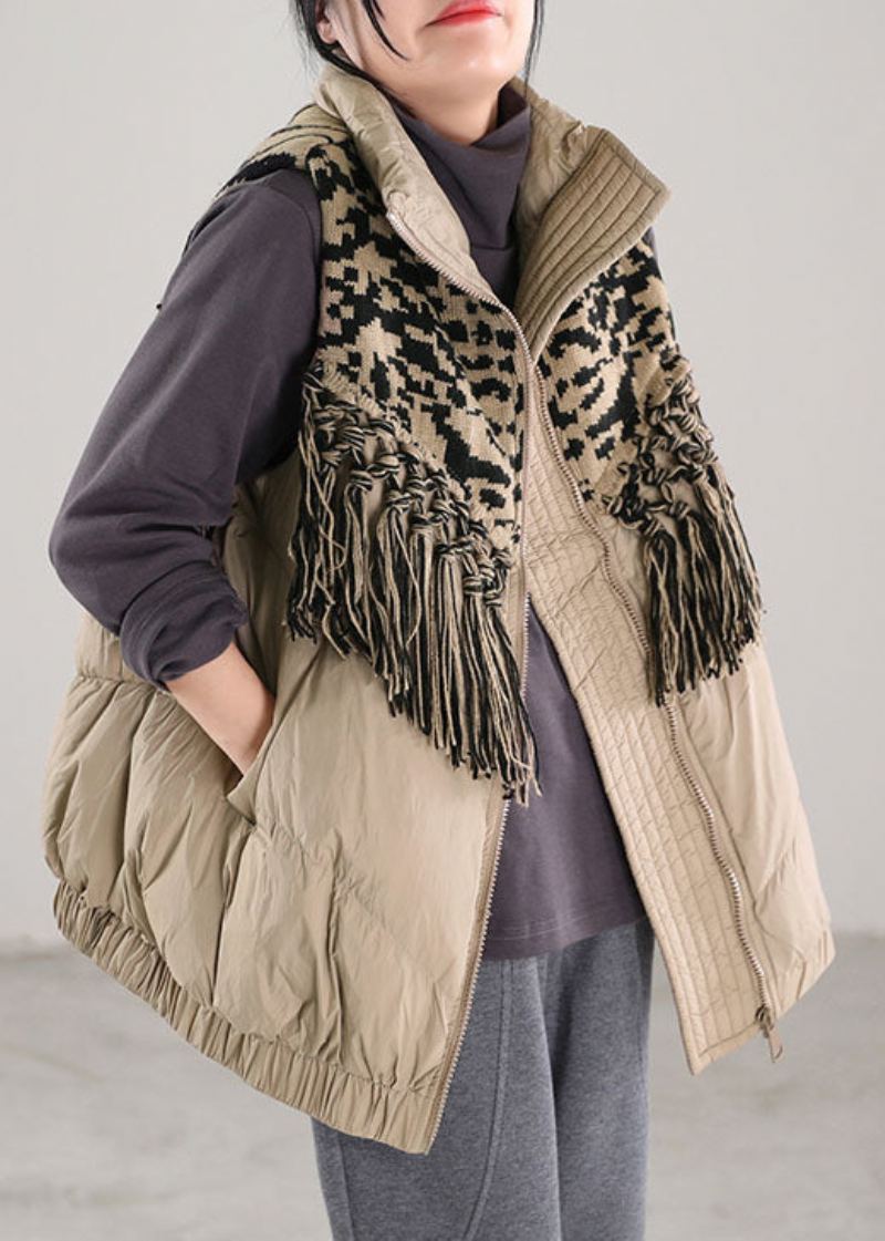 Gilet En Duvet D'hiver En De Canard À Pampilles Beige Vintage - Beige