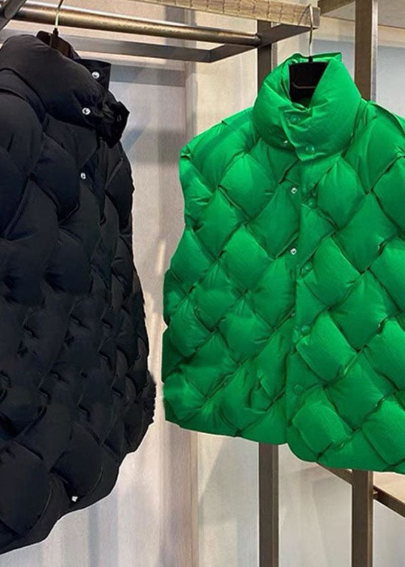 Gilet En Duvet D'hiver Élégant En De Canard Noir Boutonné - Vert