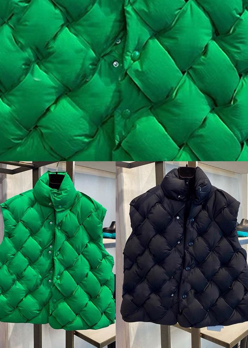 Gilet En Duvet D'hiver Élégant En De Canard Noir Boutonné - Vert