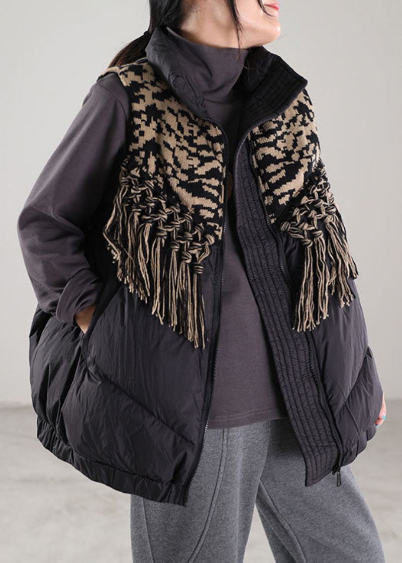 Gilet En Duvet D'hiver À Fermeture Éclair En De Canard Noir Patchwork - Beige