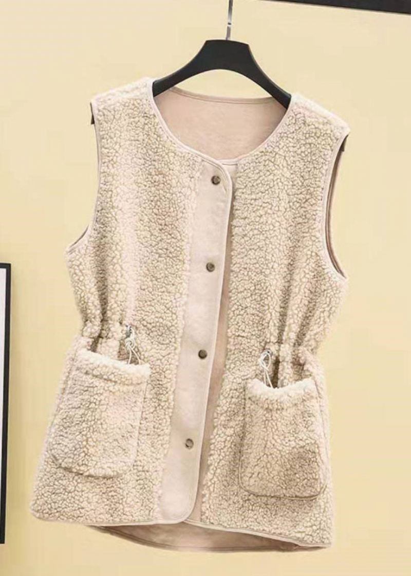 Gilet D'hiver En Fausse Fourrure Avec Cordon De Serrage Abricot Ample - Doudounes femmes