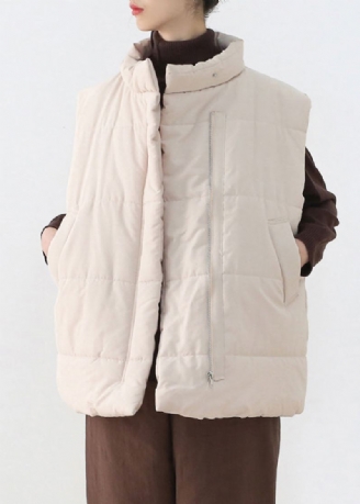 Gilet Parka Épais Et Chaud À Fermeture Éclair Avec Col Montant Abricot Ample Pour L'hiver