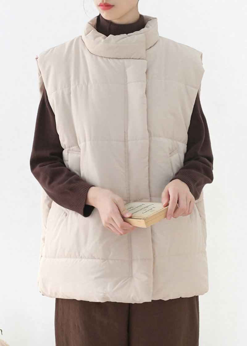 Gilet Parka Épais Et Chaud À Fermeture Éclair Avec Col Montant Abricot Ample Pour L'hiver - Doudounes femmes