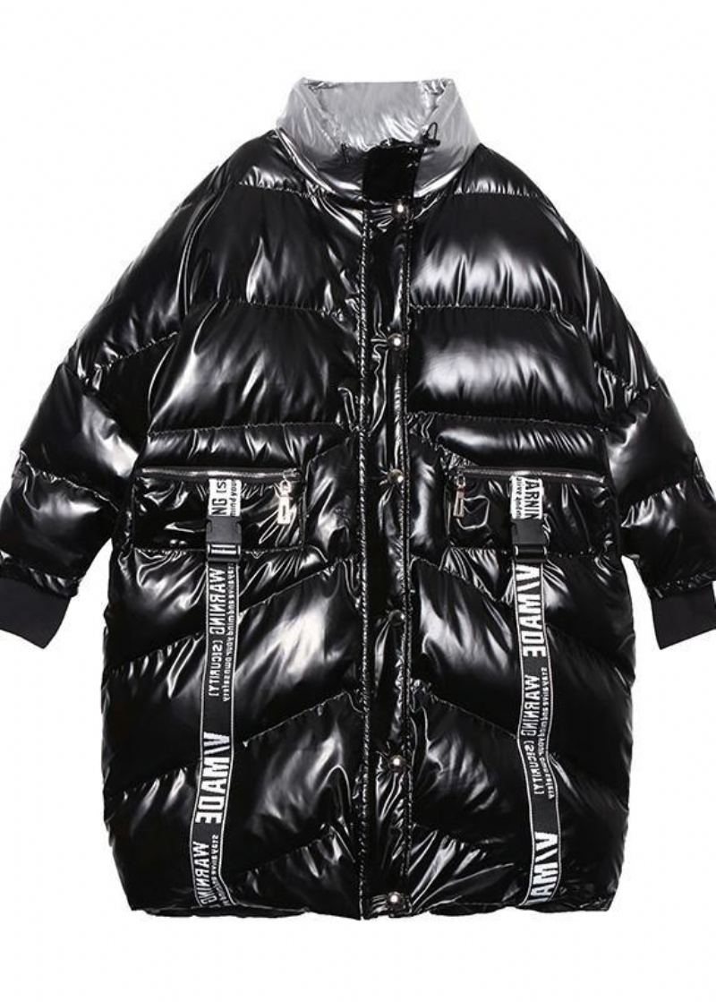 Grande Taille Doudoune Col Haut Manteaux D'hiver Noir Patchwork Femmes Parka - Doudounes femmes