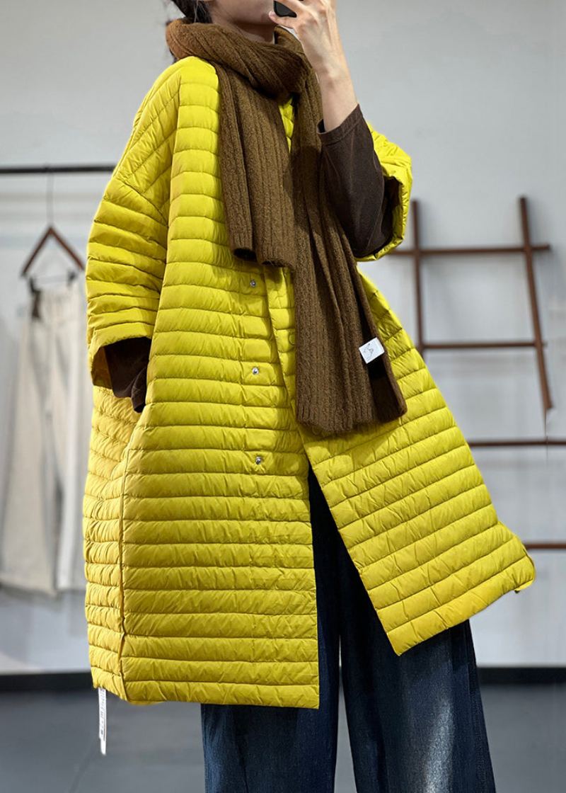 Grande Taille Jaune Bouton Poches Patchwork Mince Parka Hiver