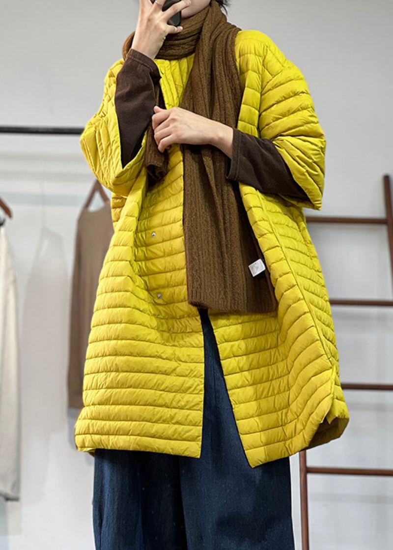 Grande Taille Jaune Bouton Poches Patchwork Mince Parka Hiver - Doudounes femmes