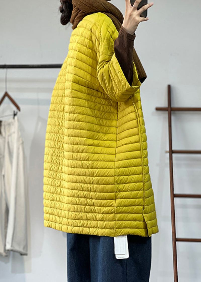 Grande Taille Jaune Bouton Poches Patchwork Mince Parka Hiver - Doudounes femmes