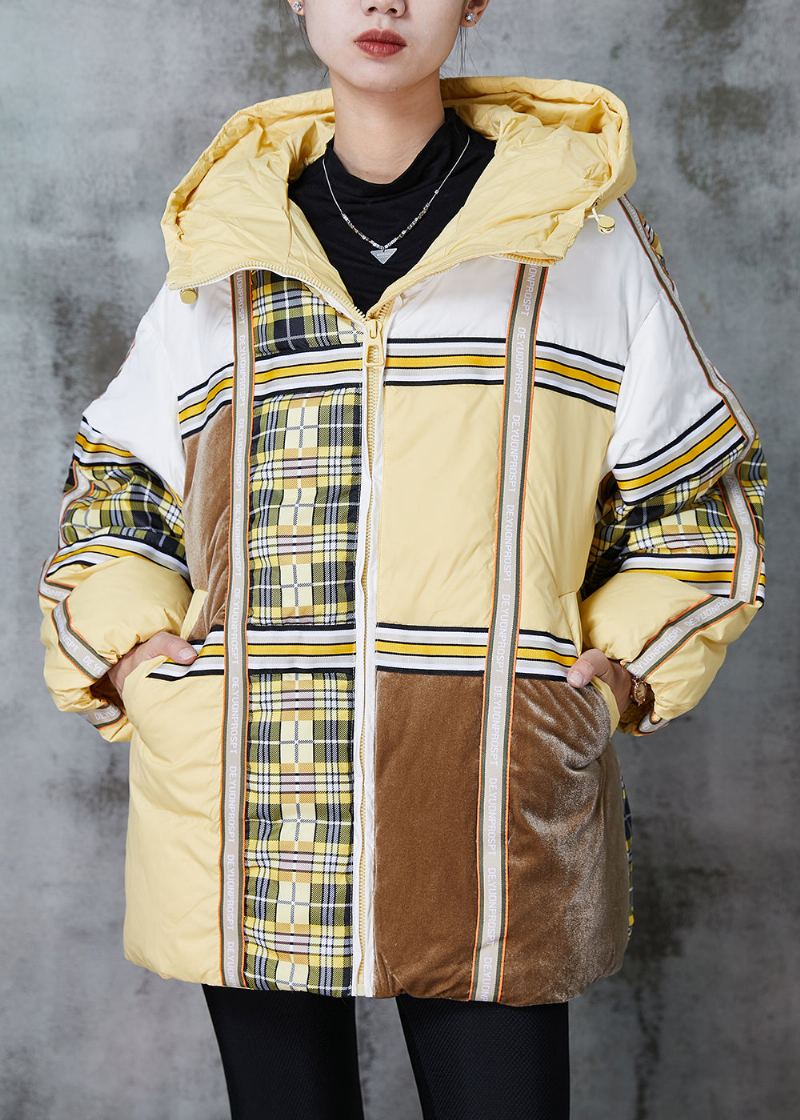 Grande Taille Jaune Surdimensionné Patchwork Duvet De Canard Vestes Hiver - Doudounes femmes