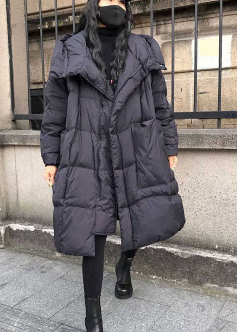 Grande Taille Noir À Capuche Surdimensionné Épais Duvet De Canard Vestes Hiver - Doudounes femmes