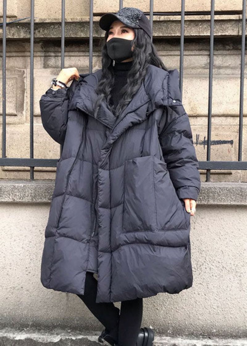 Grande Taille Noir À Capuche Surdimensionné Épais Duvet De Canard Vestes Hiver - Doudounes femmes