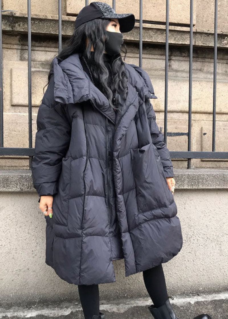 Grande Taille Noir À Capuche Surdimensionné Épais Duvet De Canard Vestes Hiver - Doudounes femmes