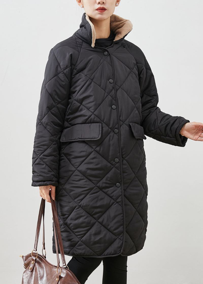 Grande Taille Noir Col De Fourrure Poches Épais Duvet De Canard Vestes Hiver - Doudounes femmes