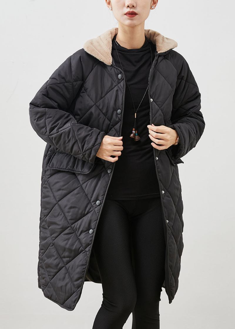 Grande Taille Noir Col De Fourrure Poches Épais Duvet De Canard Vestes Hiver - Doudounes femmes