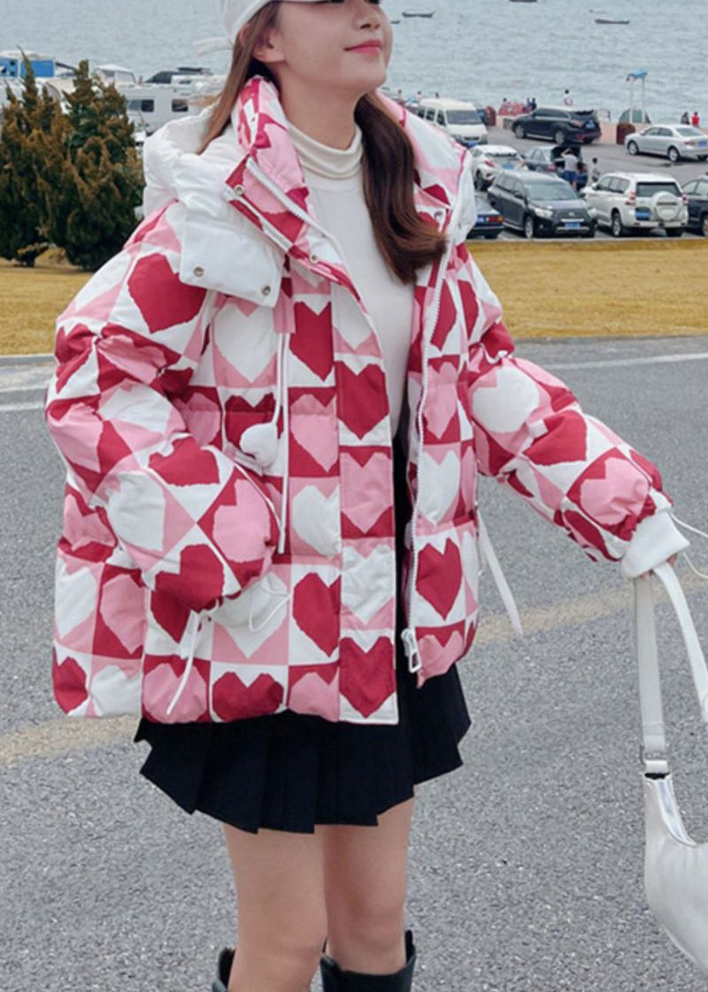 Jolie Veste Rose À Capuche En Coton Fin Imprimé Cœur En Hiver