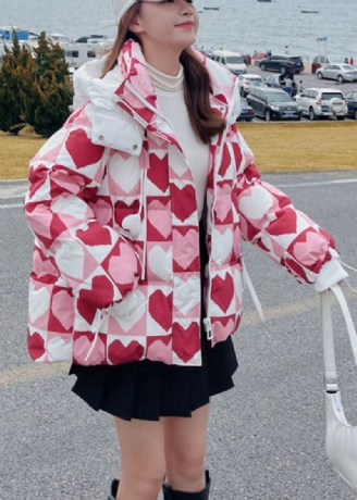 Jolie Veste Rose À Capuche En Coton Fin Imprimé Cœur En Hiver