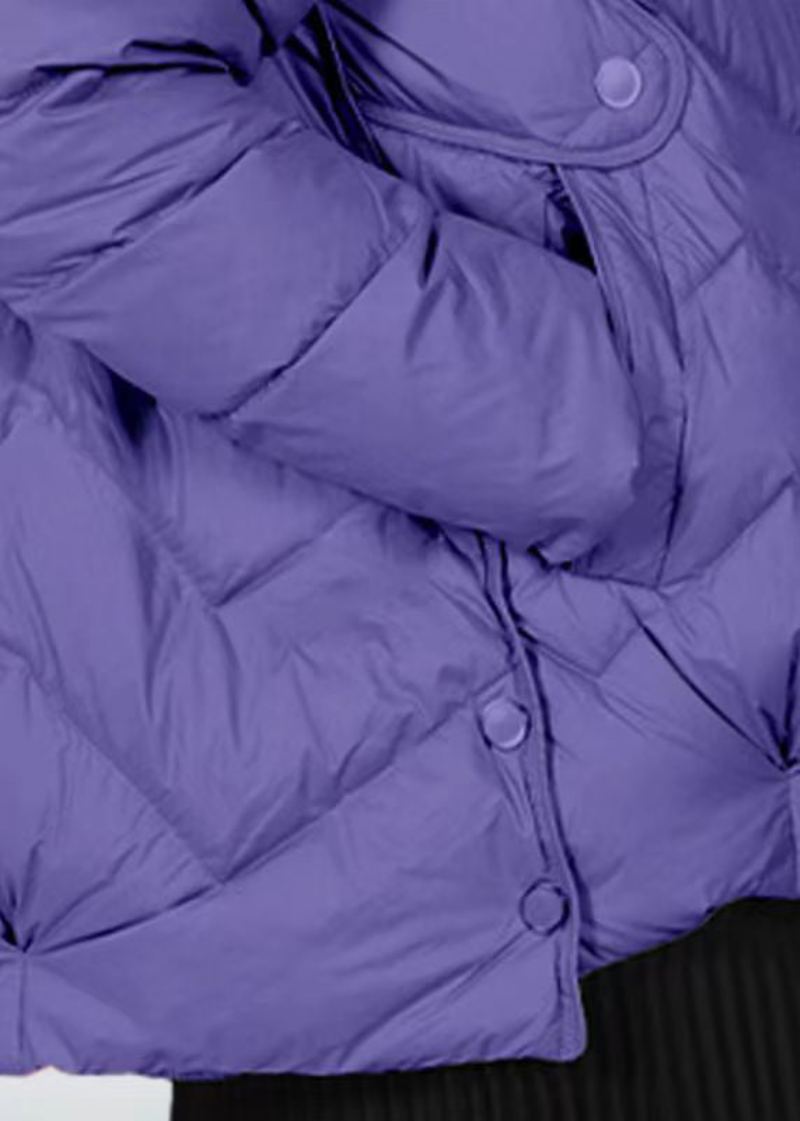 Lâche Violet Poches Zippées Patchwork Duvet De Canard Manteaux Hiver - Doudounes femmes