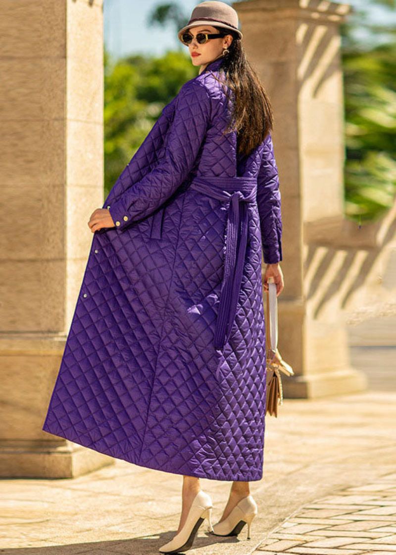 Les Ceintures Fines Violettes À Col Montant Allongent La Veste Bouffante Remplie De Coton Fin Pour L'hiver - Doudounes femmes