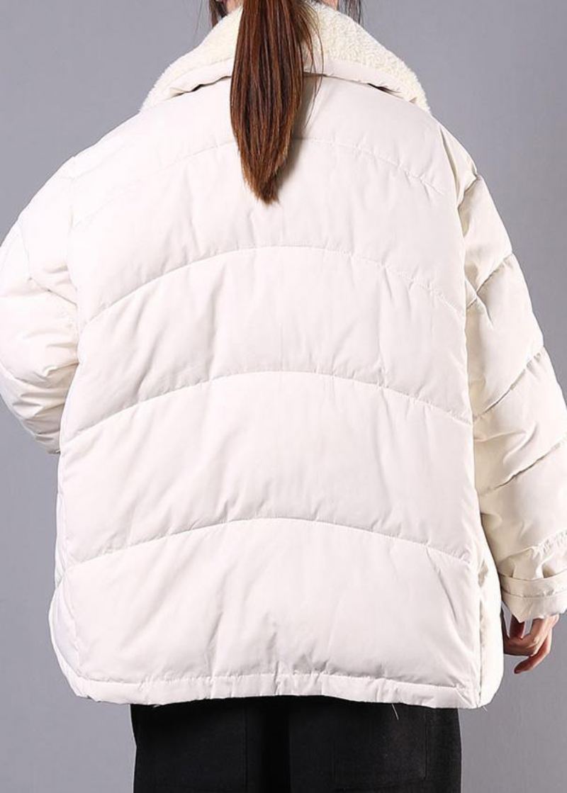 Luxe Grande Taille Revers Vêtements D'hiver Beige Poches Zippées Femmes Parka - Bleu