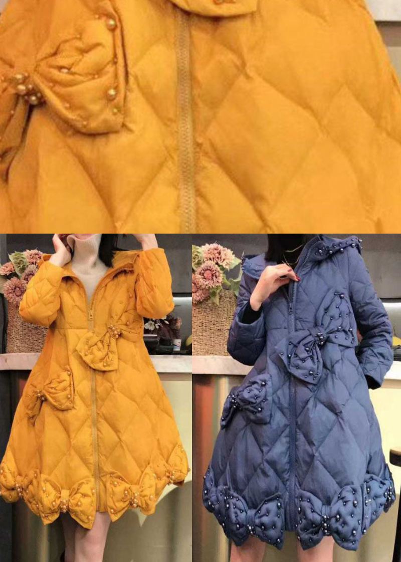 Luxe Jaune Arc Clou Perle Décontracté Hiver Canard Vers Le Bas Manteaux D'hiver - Jaune