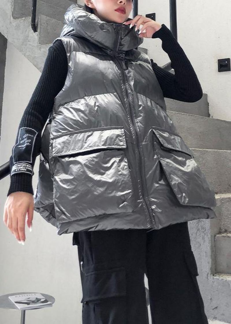 Luxe Vestes Décontractée Manteaux Sans Manches D'hiver Argent Épais Hiver Femmes Parka