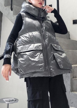 Luxe Vestes Décontractée Manteaux Sans Manches D'hiver Argent Épais Hiver Femmes Parka