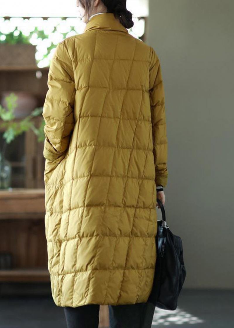 Magnifique Manteau Bouffant En Duvet De Canard Jaune Col Montant Bouton Oriental Solide Hiver - Doudounes femmes