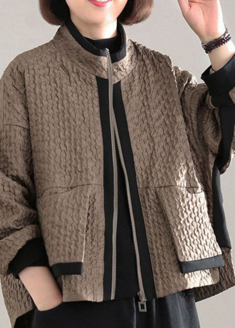 Manteau Ajusté Avec Poches Patchwork Chocolat Printemps - Doudounes femmes