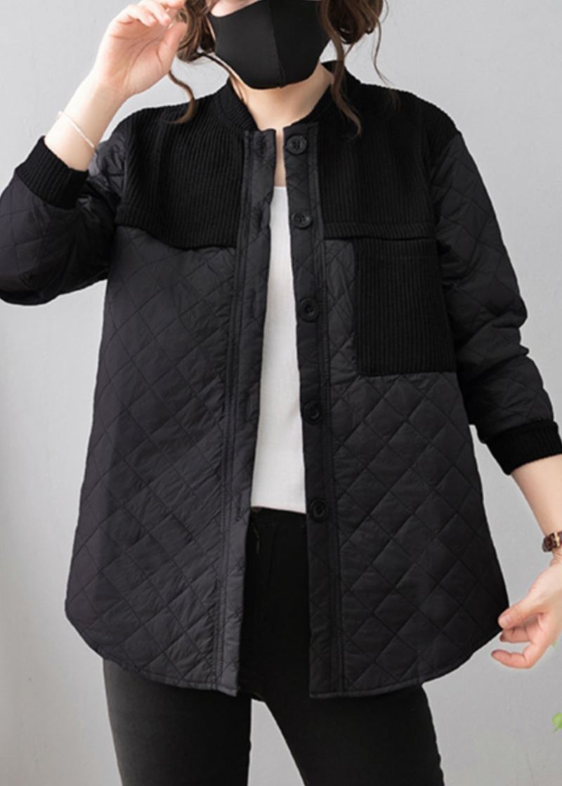 Manteau Ample En Coton Fin Avec Boutons Noirs Patchwork Manches Longues