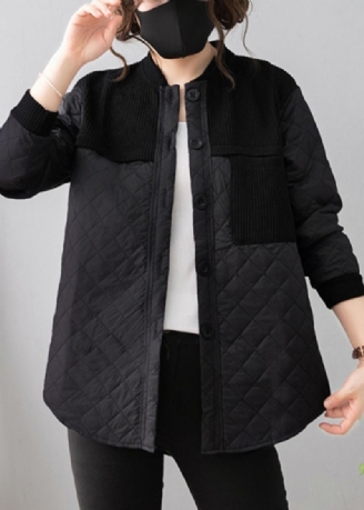 Manteau Ample En Coton Fin Avec Boutons Noirs Patchwork Manches Longues