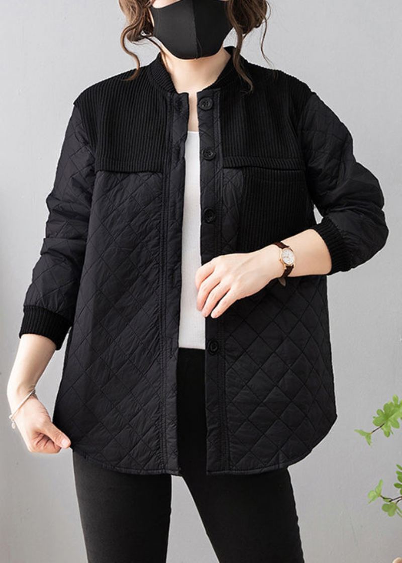 Manteau Ample En Coton Fin Avec Boutons Noirs Patchwork Manches Longues - Doudounes femmes